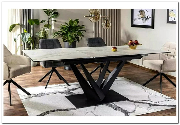 Стол обеденный Signal SORENTO Ceramic 160 раскладной (Nature Cloud белый/черный мат)