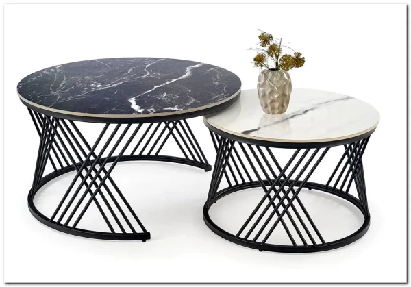 Комплект Halmar FLAMINGO (2 стола журнальных) (черный мрамор/белый мрамор/черный)