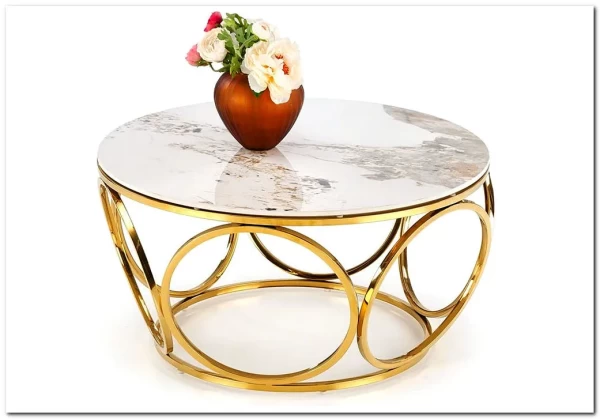 Стол журнальный Halmar VENUS 2 (белый мрамор/золотой)