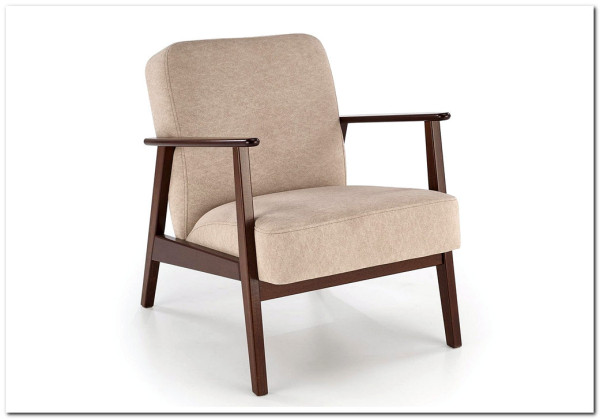 Кресло HALMAR MILANO 1S tap. Castel 15 бежевый/орех