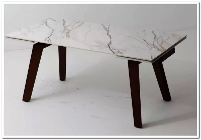 Стол BETIS 180 MATTE GILDED WHITE SOLID CERAMIC / Орех, ®DISAUR