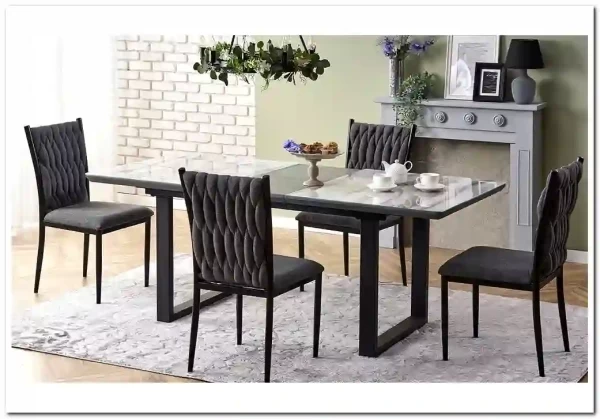 Стол обеденный Halmar MARLEY раскладной (белый мрамор/серый/черный)