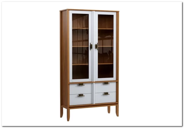 Шкаф для посуды Бридж широкий с 2-мя стеклянными дверями и 4-мя ящиками из массива сосны