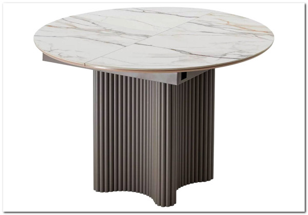 Стол АДАЖИО 115 КРУГЛЫЙ GILT WHITE, керамика / Латте каркас