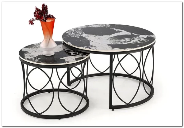 Комплект Halmar ALEXANDRA, 2 стола журнальных (черный мрамор/черный)