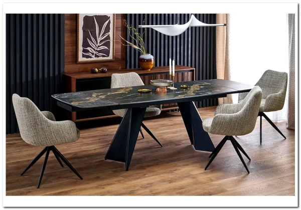 Стол обеденный Halmar ARMANI 165 (черный мрамор/черный)
