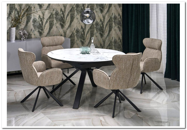 Стол обеденный Halmar VERTIGO раскладной (белый мрамор/черный)