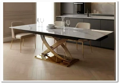 Стол обеденный Signal HERMES II 160 (эффект белого мрамора/золотой)