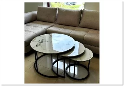 Комплект Halmar GILDA, 3 стола журнальных (белый мрамор/черный)