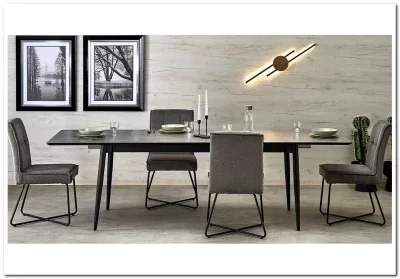 Стол обеденный Halmar CHARLES 180 раскладной (серый мрамор/черный)