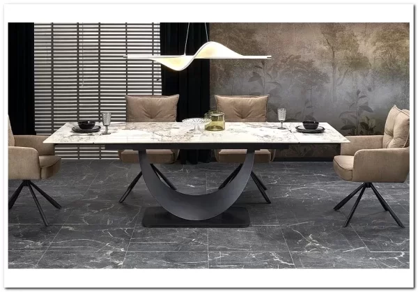 Стол обеденный Halmar FERNANDO 160 раскладной (белый мрамор/черный)