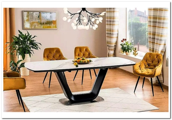 Стол обеденный Signal ARMANI Ceramic 160 раскладной (белый/черный мат)