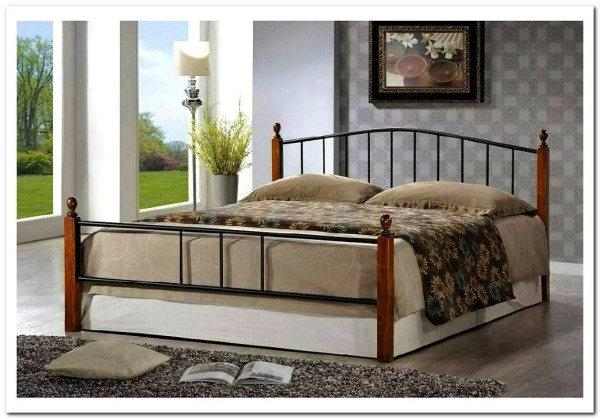 Купить Кровать AT-915 дерево гевея/металл 160*200 (Queen bed), красный дуб/черный с доставкой по России по цене производителя можно в магазине 
