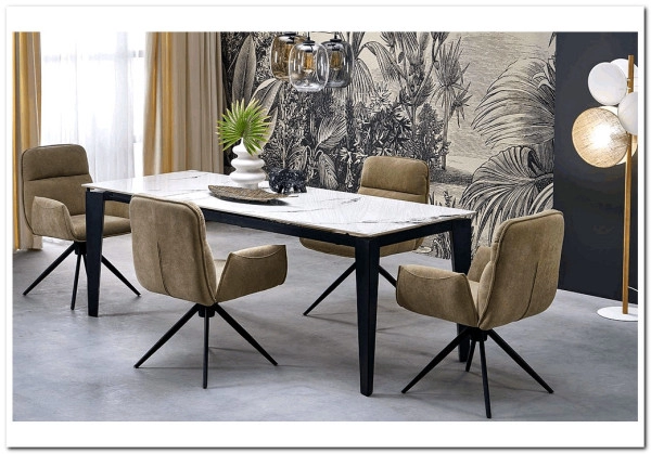 Стол обеденный Halmar FELIX раскладной (белый мрамор/черный)