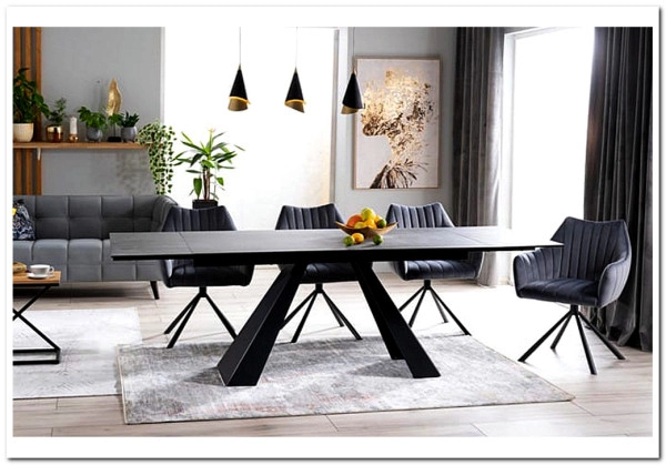 Стол обеденный Signal SALVADORE Ceramic 180 раскладной (серый мрамор/черный мат)