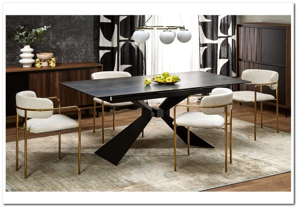 Стол обеденный Halmar LUCIANO 180 раскладной (синий мрамор/черный)