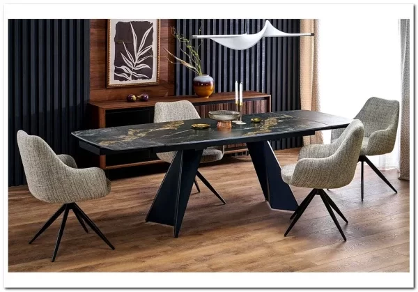 Стол обеденный Halmar ARMANI 165 (черный мрамор/черный)