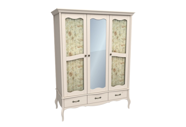 Шкаф 3-х дверный с 2-мя стеклянными дверями и зеркалом Лебо (массив) 